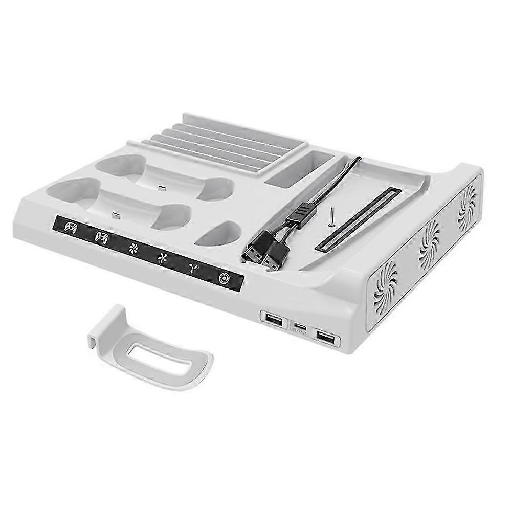 Multi-Function Cooling Base for PS5 Slim Game Console with Disc Storage RackSuitable for PS5 Controller Two-Seat Charger_c1