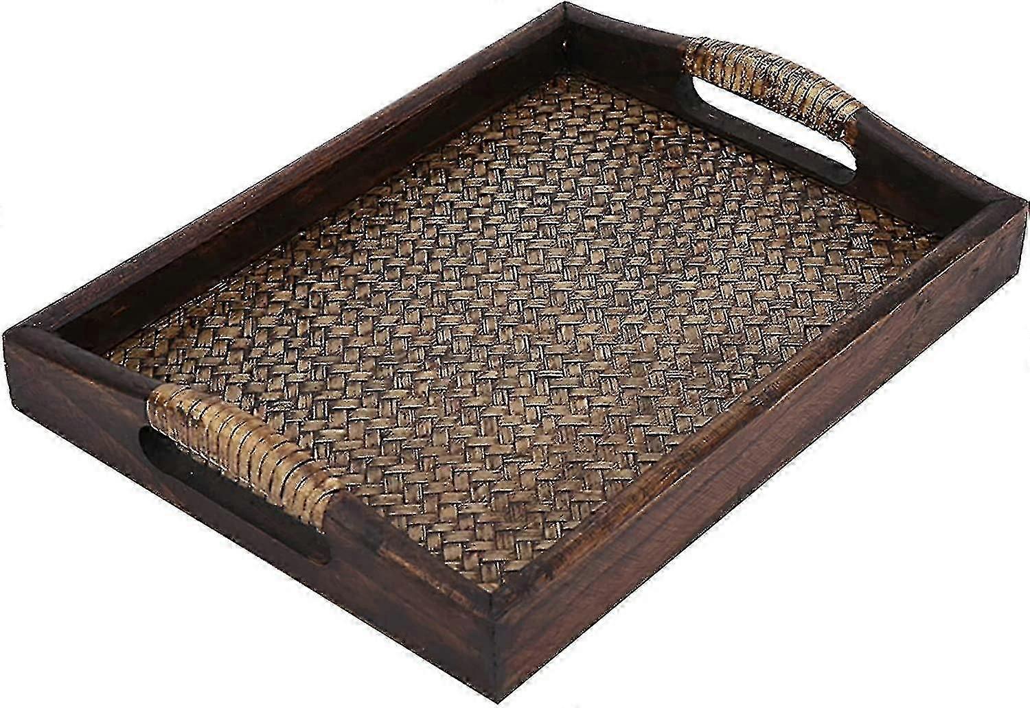 Rectangular Wooden Serving Tray with Handles, Decorative for Coffee Table, Kitchen Organizer