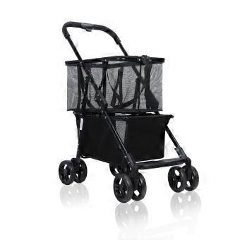 2-in-1 Portable Shopping Cart and Pet Stroller Black for Groceries, Travel and Pets
