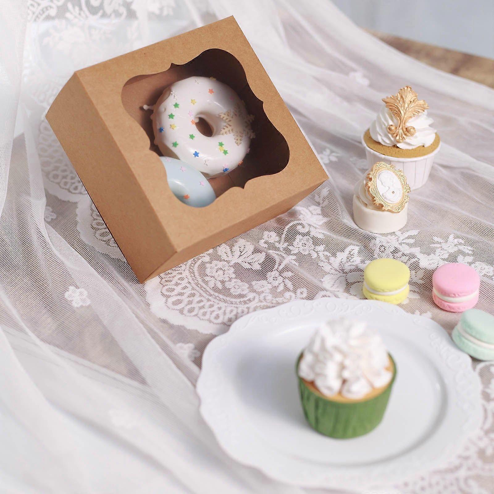 12 Pack | 6"x6"x3" Brown Cake Boxes with Window, Disposable Bakery Box compatible with