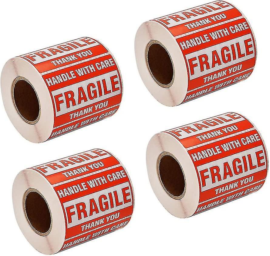 2000 Fragile Stickers 4 Rolls 2" X 3" Fragile - Handle With Care - Thank You Labels Stickers (500 Labels/roll)