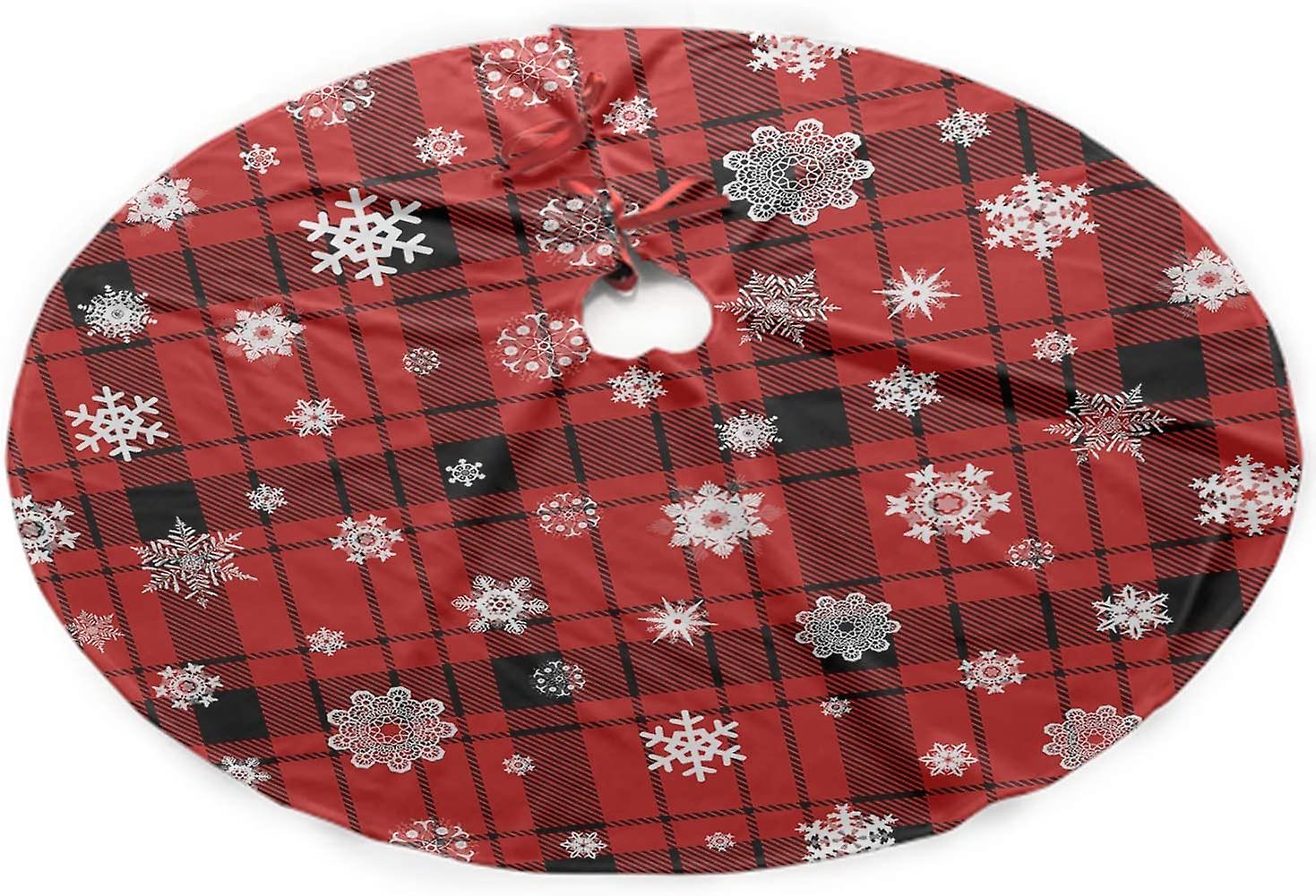 Red and Black Lattice Beautiful Snowflake Pattern Christmas Tree Skirt Tree Skirt