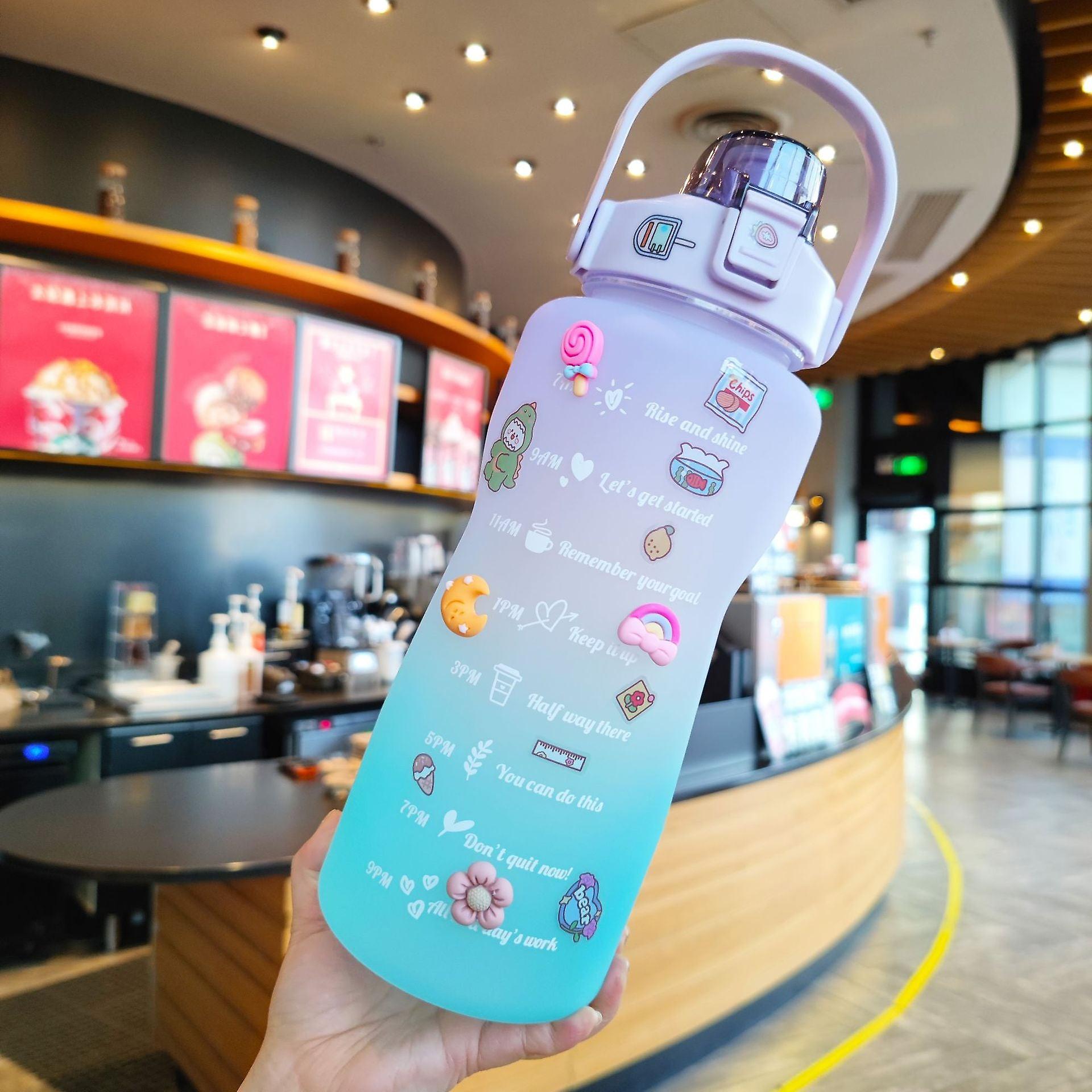 2000Ml Gradient Water Bottle Large Capacity Termos Sport Cute Middle Mouth Vacuum Flask With Straw /handle/flip Lid Copo Termico