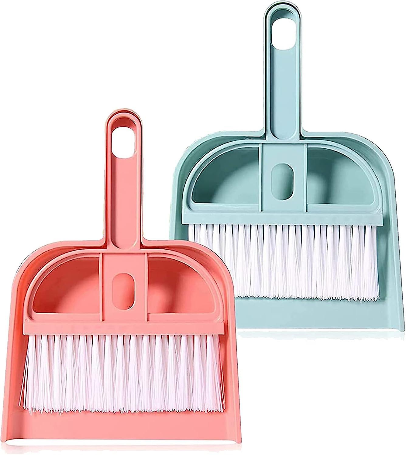 2 Pieces Mini Dustpan and Brush Set, Small Broom and Dustpan Cleaning Set -Plastic-for Cleaning Table, Desk, Counter, Keyboard, Car