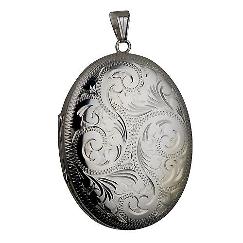 Sliver 45x35mm hand engraved oval Locket