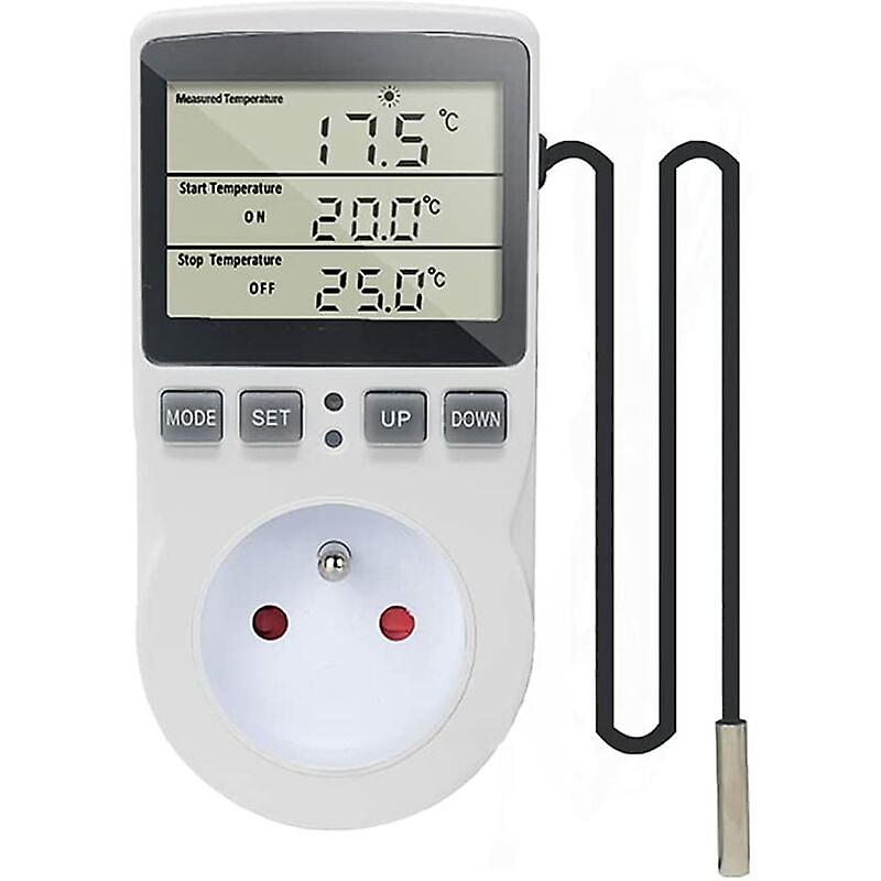 Plug Thermostat Digital Temperature Controller Heating Cooling with Probe, LCD Plug Temperature Controller Timer for Aquarium Incubator Greenhouse