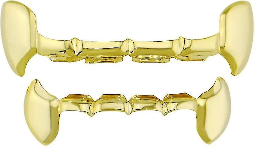 18k Gold Plated Hip Hop Teeth Grillz Caps Vampire Fangs Top And Bottom Grillz Set For Men And Women