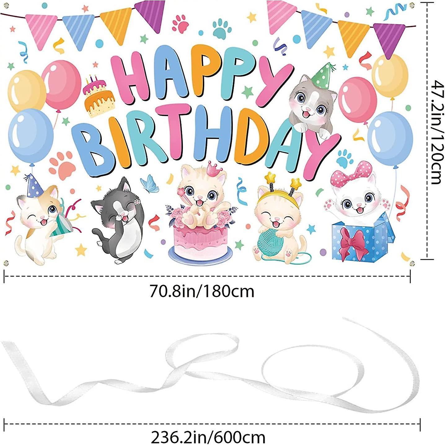 Bannière Anniversaire Maison Poupée Chat | Décoration Fête Enfant 150x100 Cm Colorée