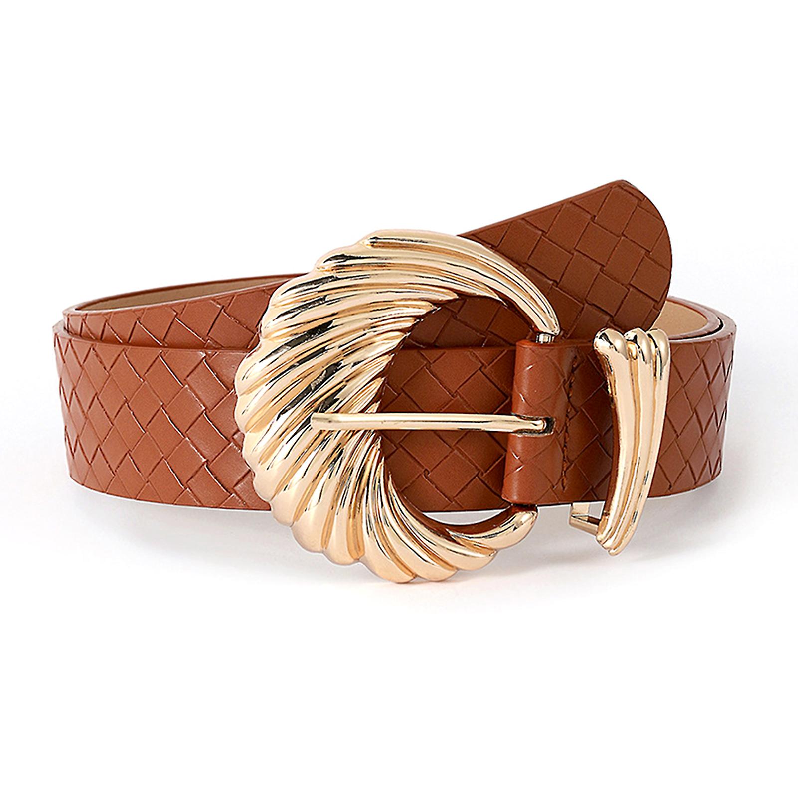 Elegant Shell Buckle Woven Pattern Belts Simple Solid-Color Clothing Belt Gift for Birthday Chirstmas