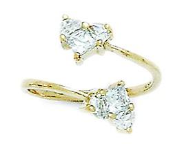 14k Yellow Gold Cubic Zirconia Top Adjustable Love Heart Body Jewelry toe ring-toe ring for Women