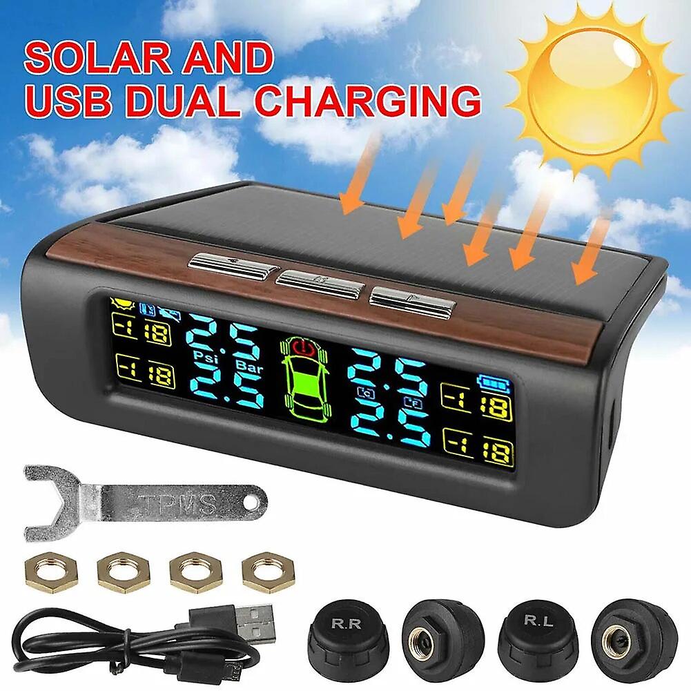 Car Tire Pressure Monitoring System Solar Wireless Tpms +4 Sensors Lcd Display High-pricesion Interior Car Sensor Parts