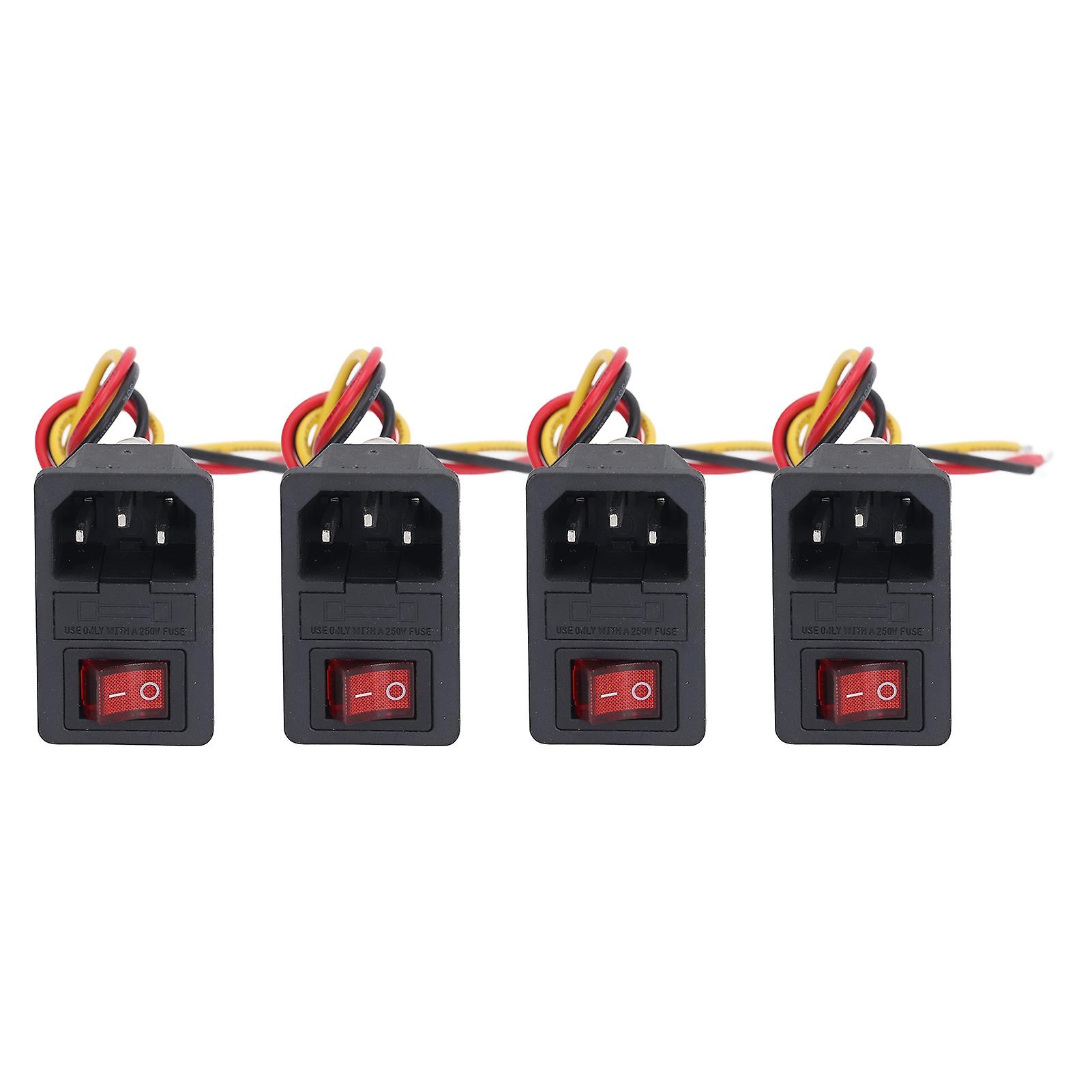 4Pcs 3D Printer Power Switch with Indicator Light 3Pin IEC320 C14 Inlet Rocker Switch AC250V 10A Connector Fuse