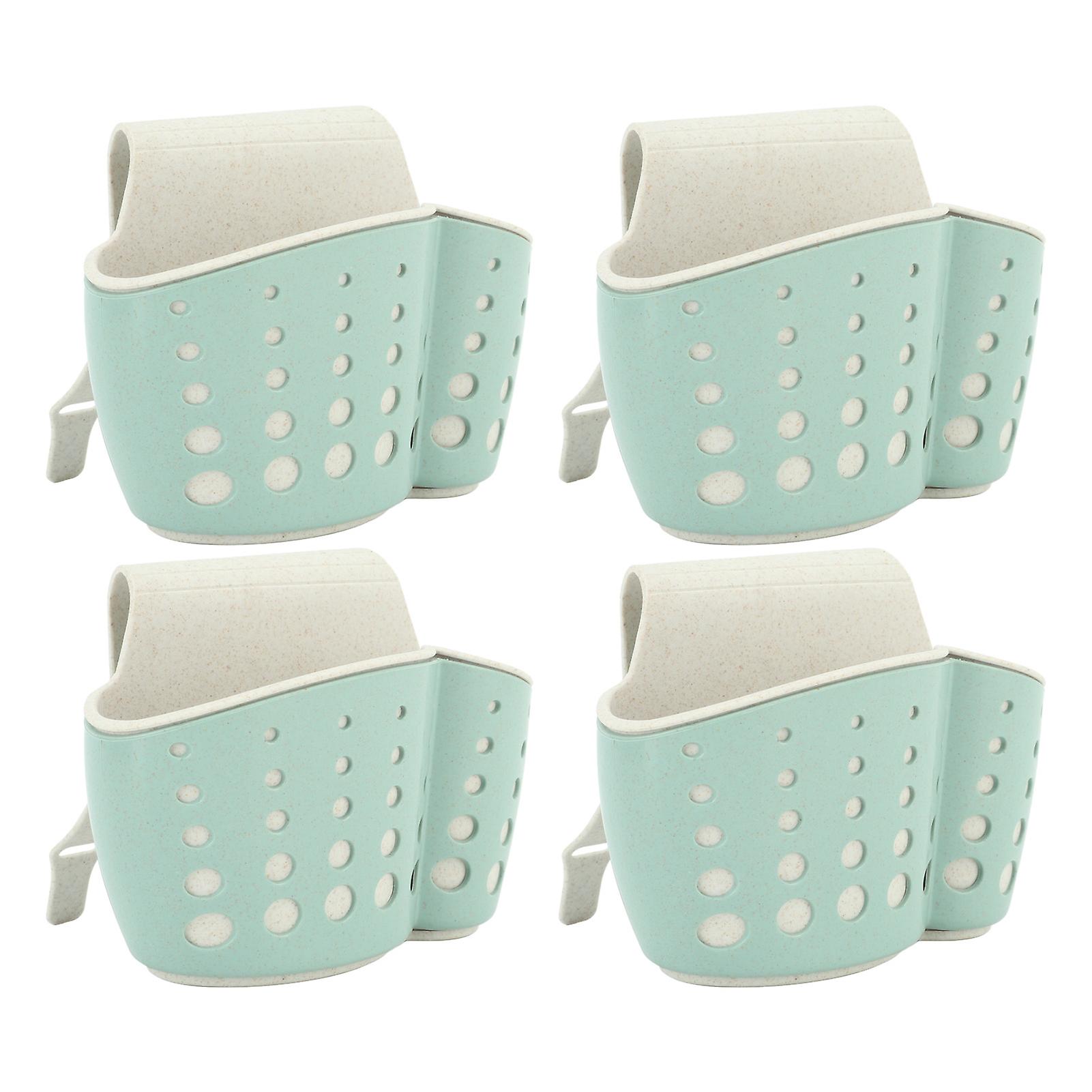 4Pcs Green Sink Sponge Holder PP 14.5x24cm 2-Layer Adjustable