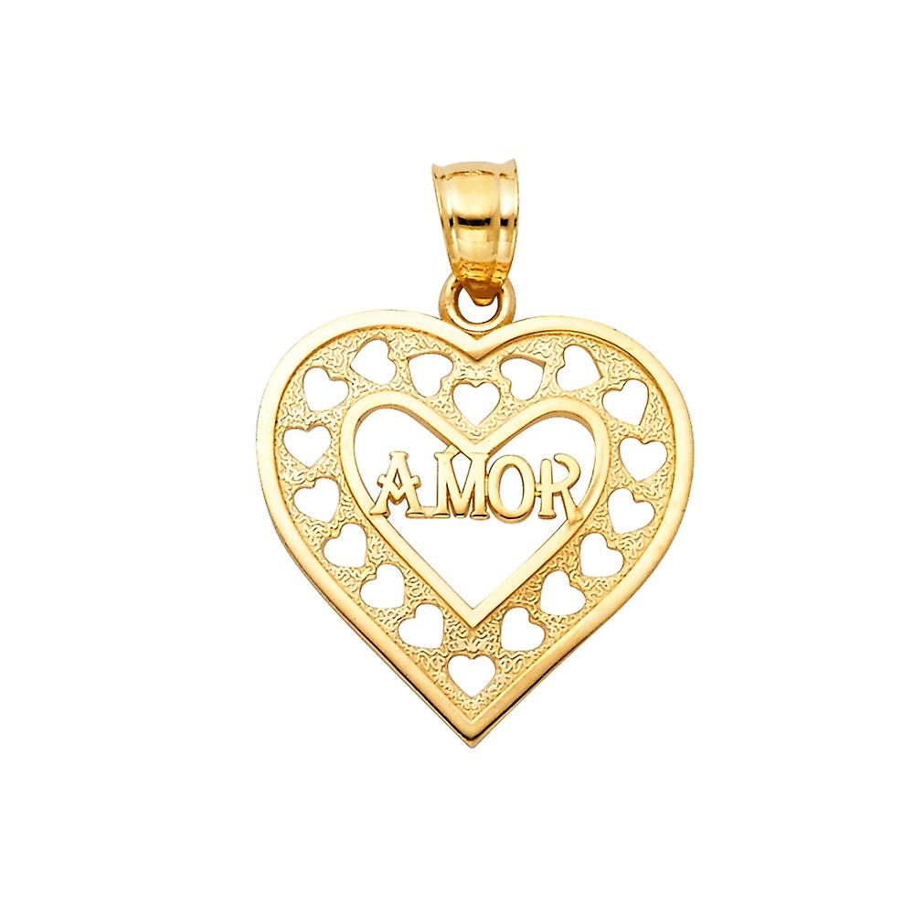 14Kイエローゴールドテアモラブハートペンダントネックレス20x25mm-女性用ペンダント - 1.1グラム