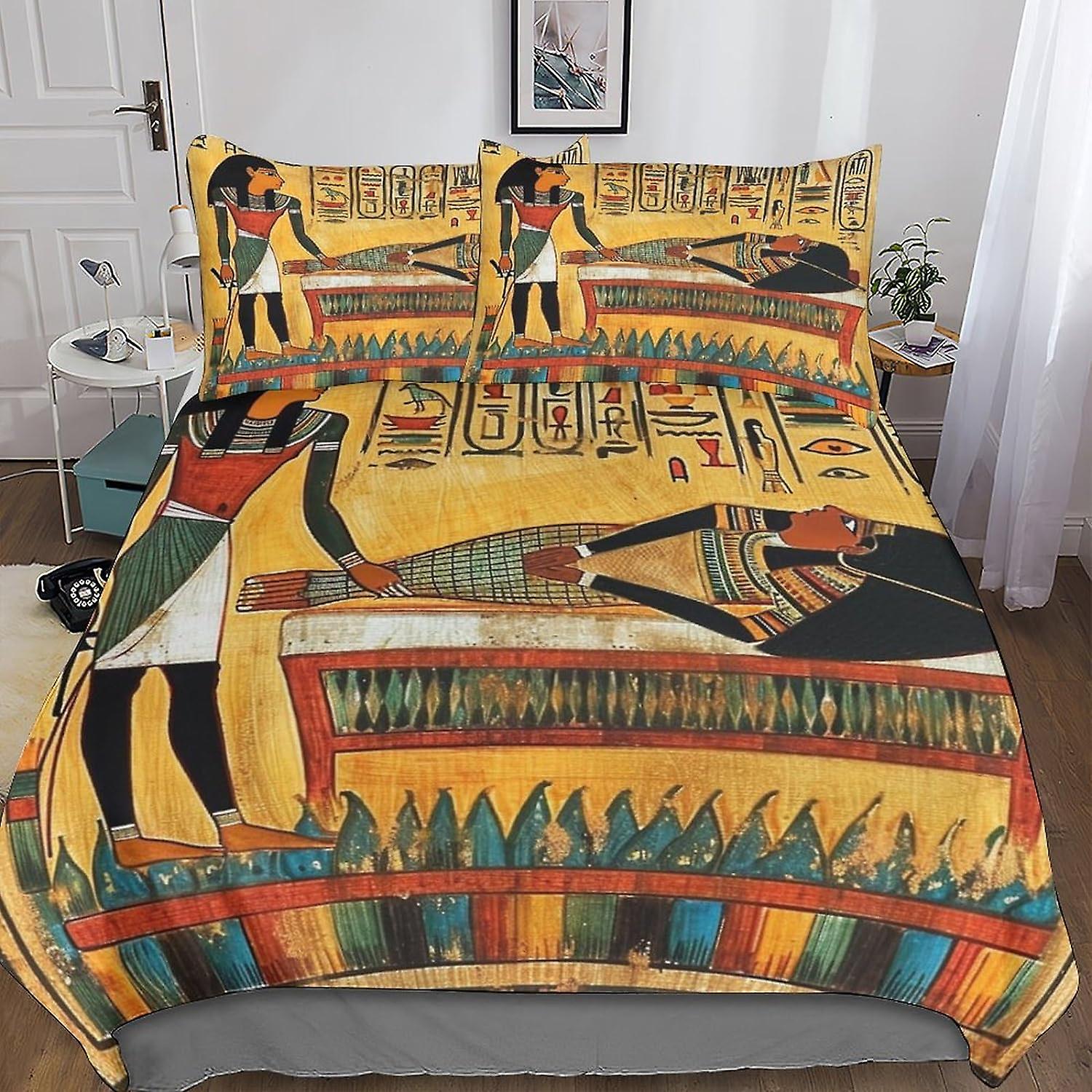 Ancient Egypt 3PCs Quilt Cover 3D Print Ancient Egyptian Tribal Pattern Duvet Cover Bedding Set with Microfiber with Hidden Zipper Closure with Pillow