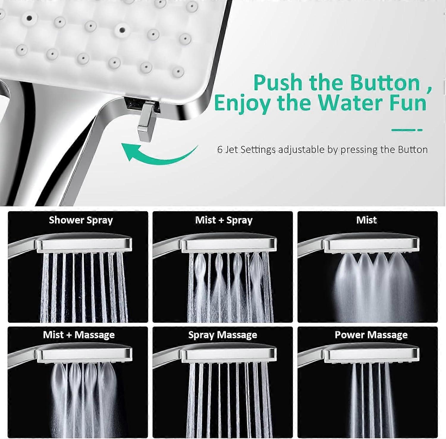 Rainfall showerhead with water-saving pressure boost, YEAUPE rainfall showerhead with 6 spray patterns, hand shower rainfall showerhead large high-pre
