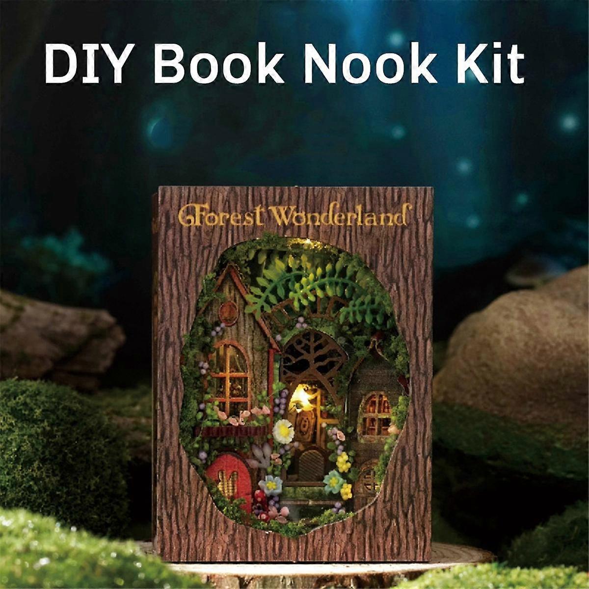 DIY Book Nook Kit with 3D Puzzle Model Building Wooden Bookshelf Bookend Toy Halloween Christmas Bi