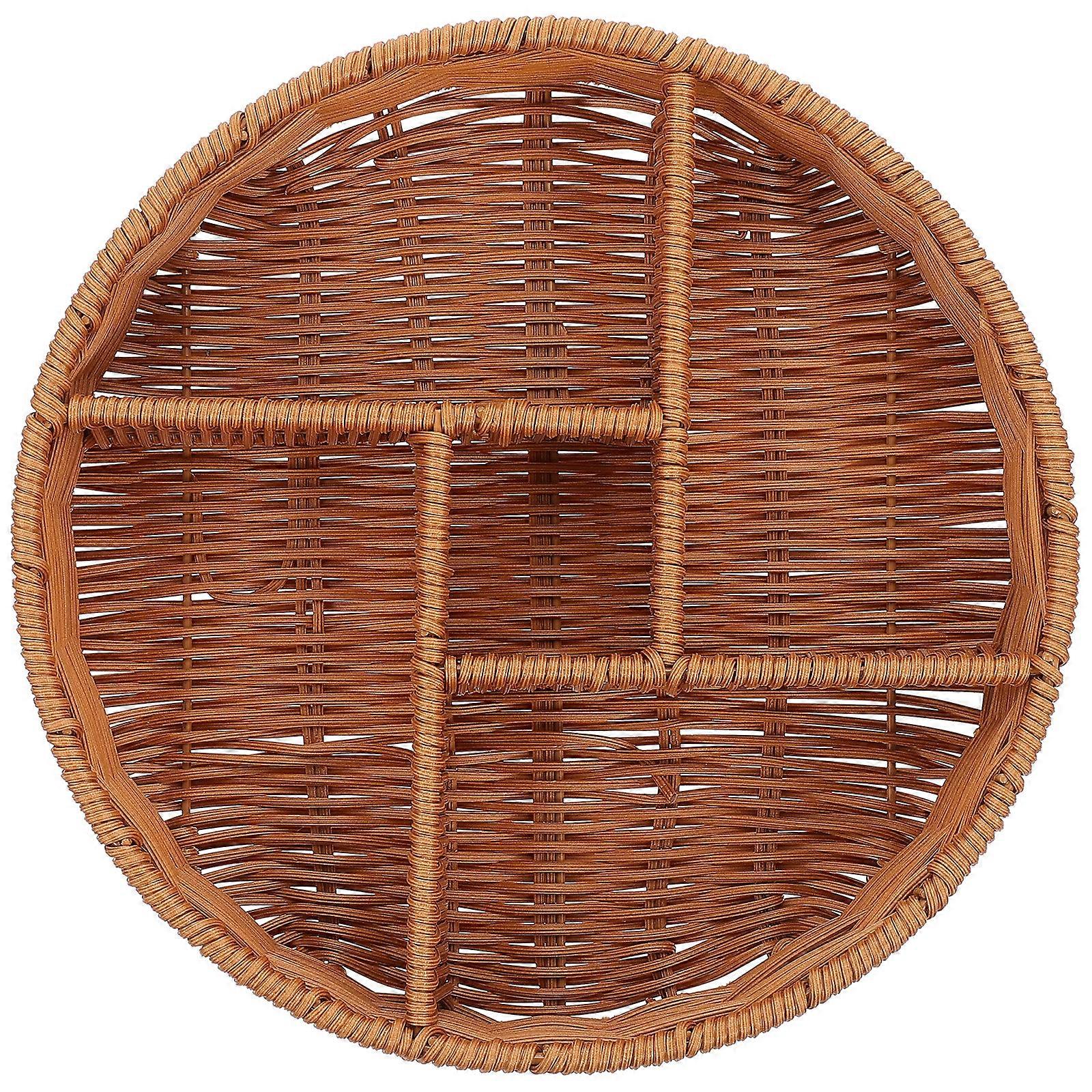 Round Wicker Tray Decorative Nesting Tray Serving Dish Rattan Fruit Snack Platter