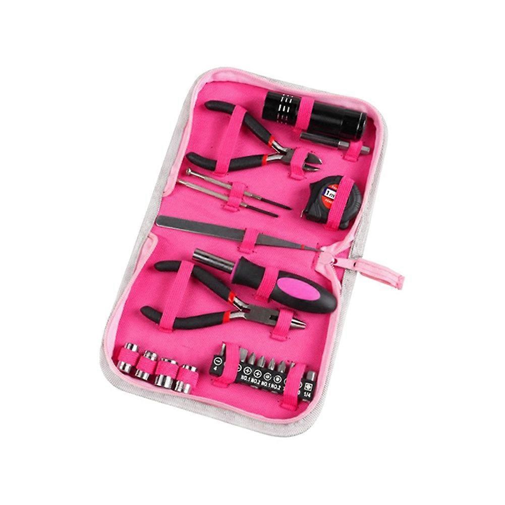 23Pcs Household Repair Tool Kit, Multifunctional Pink Home Hand Tool Set, Portable Women Repair Too