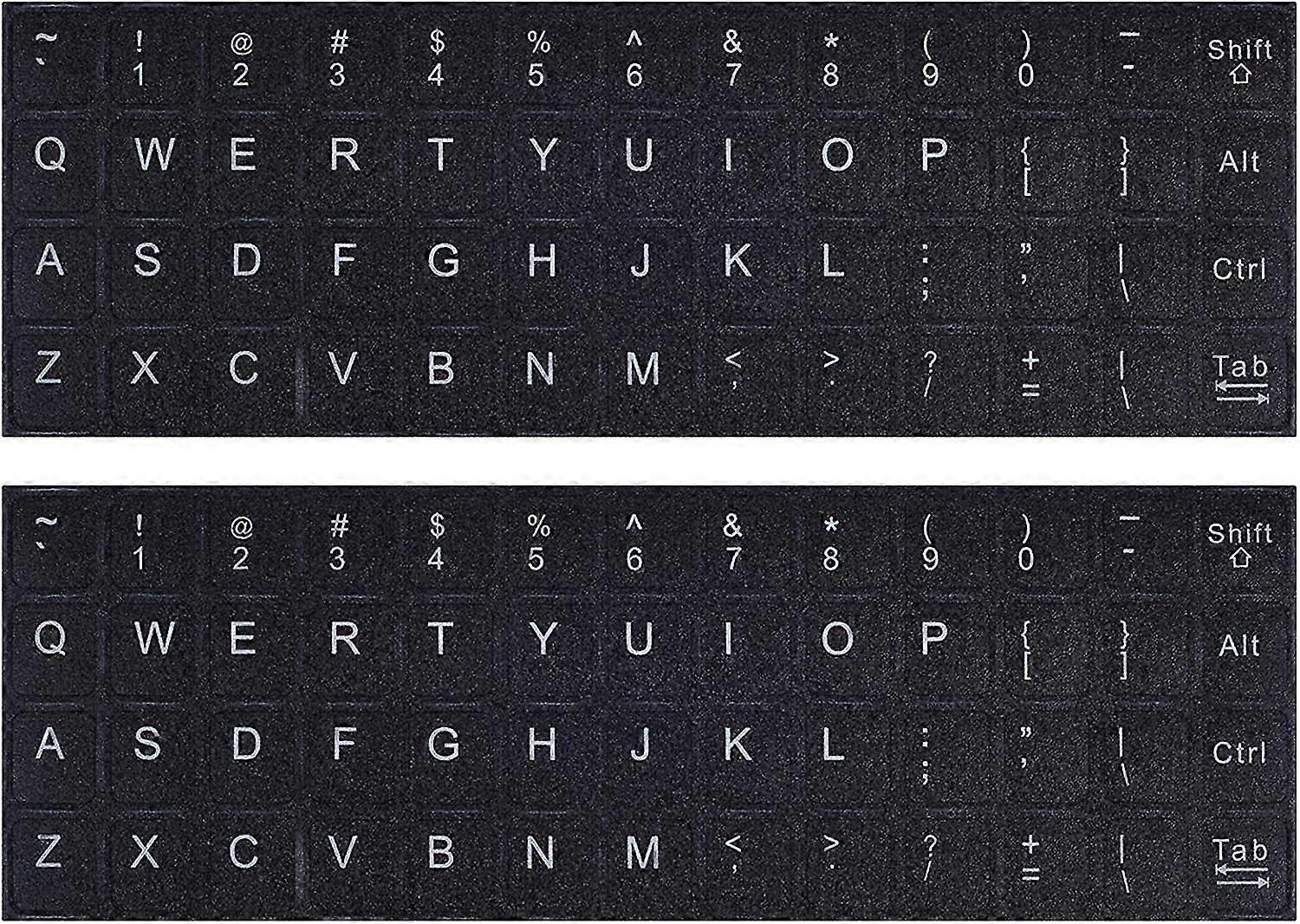 2 Pack Universal English Keyboard Stickers, Laptop Keyboard Stickers Black Background With White Letters