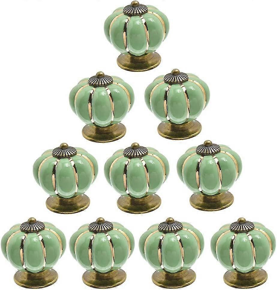 Set Of 10 Vintage Ceramic Pumpkin Door Knobs Light Green