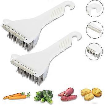 2pcs Vegetable Brush Non-slip Durable Handle With Hook For Potato, Radish, Cleaning & Peel