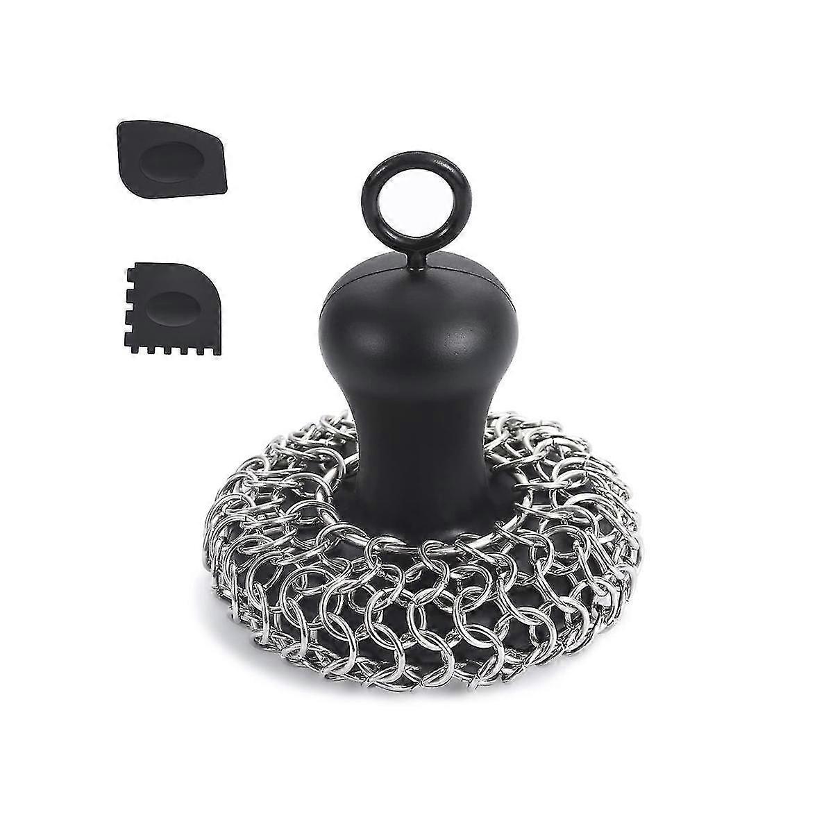 Πλυντρίδα + τηγάνι αλυσίδων χυτοσιδήρου, καθαριστής τηγανιών ανοξείδωτου, εργαλείο για τα τηγάνια χυτοσιδήρου μαύρο