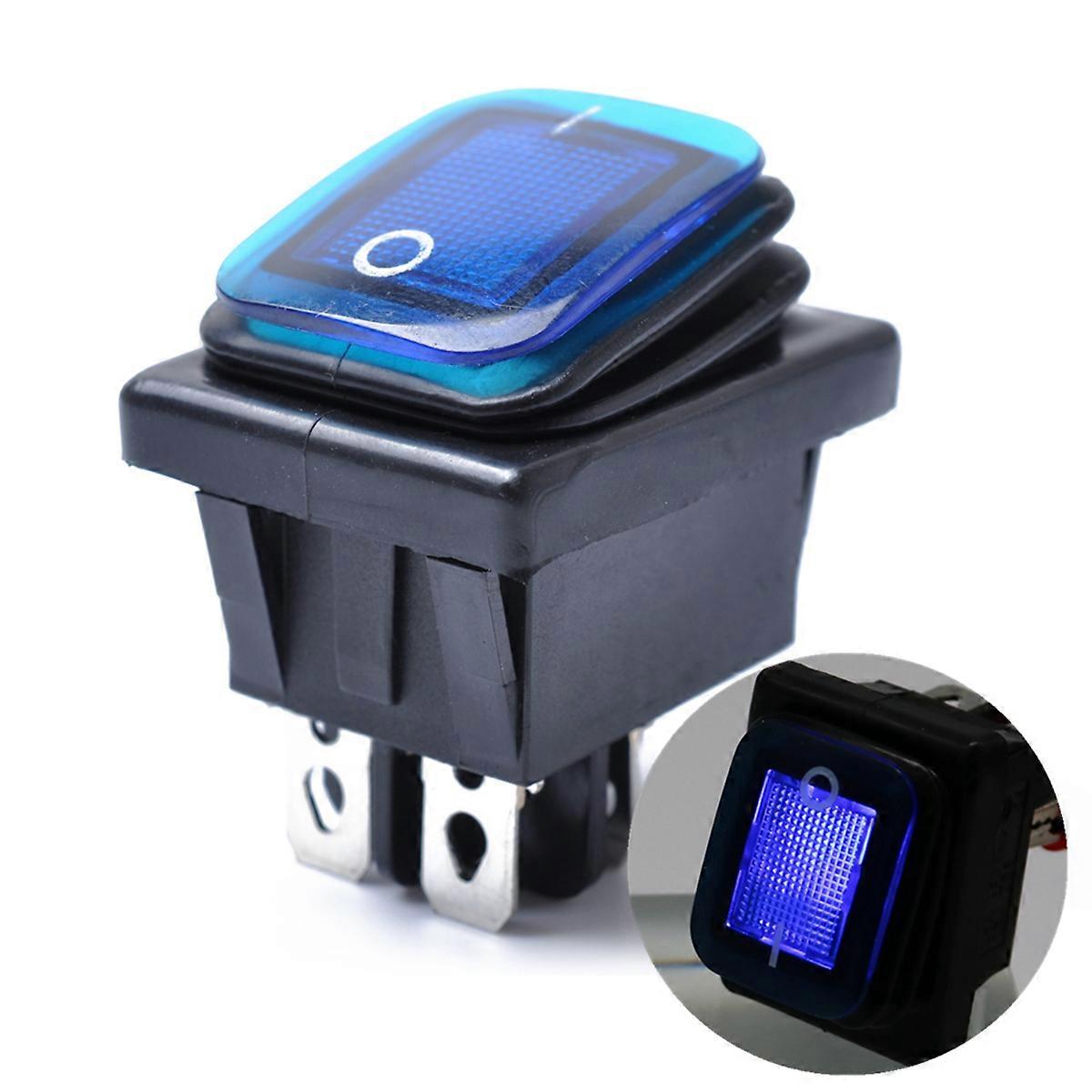 Rocker Toggle On-Off 4-Pin 12V DC Car Boat Automobiles Waterproof LED Latching (Blue Light)