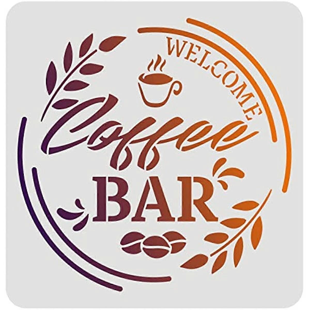 Coffee Bar Stencil 11.8x11.8inch Reusable Coffee Quote Stencils Plastic Coffee Stencils for Signs Cafe Stencils Welcome to Coffee Bar for Painting on