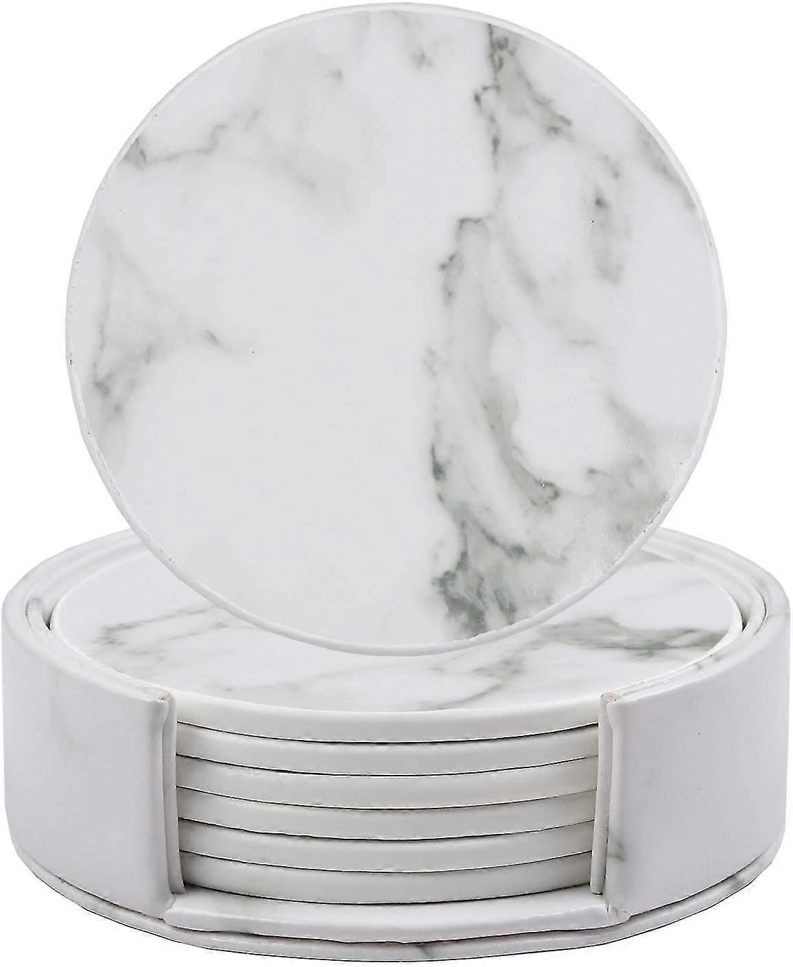 Pu Leather Round Coasters, Set Of 6