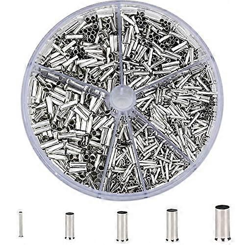 1900 Pcs Wire Ferrules Kit Wire Copper Crimp Connector Non Insulated Ferrule Pin Cord End Terminal with Box for DIY Electrical Project05-25 mm