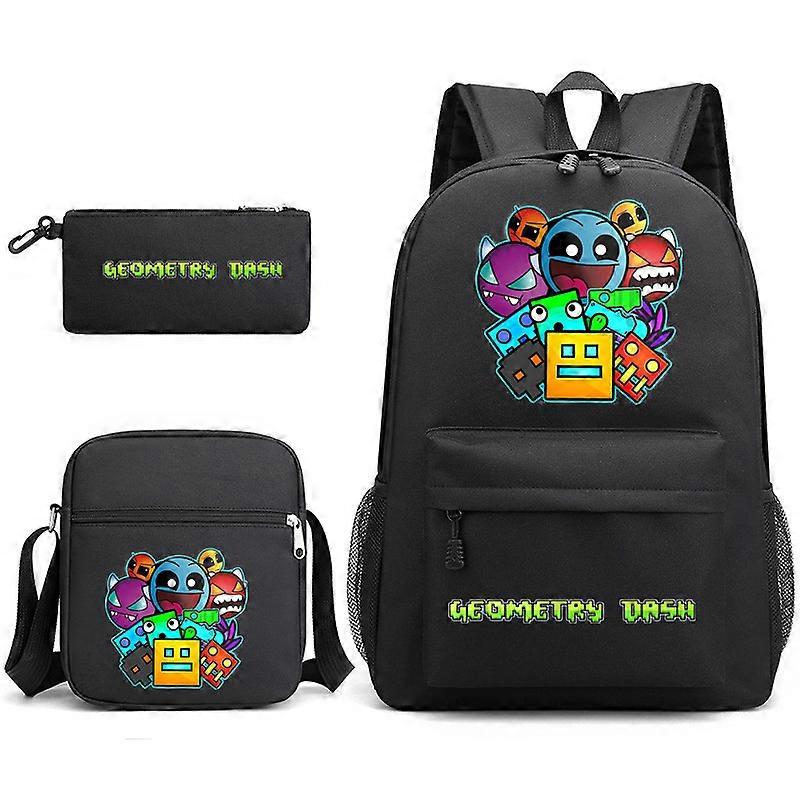 Geometry Dash School Bag Backpack Pencil Case Shoulder Bag Three-piece Set _03