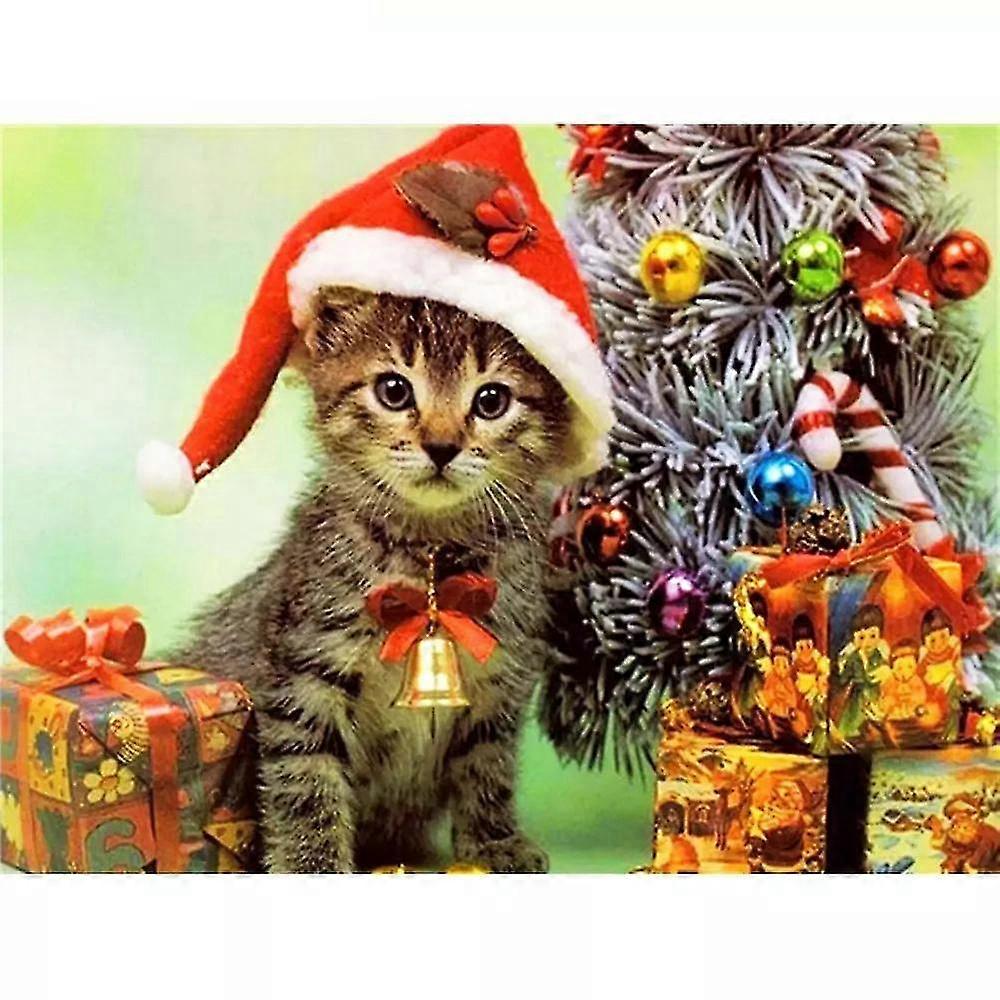 5d DIY الماس التطريز القط الحفر الكامل الفن حجر الراين الماس اللوحة الحيوان فسيفساء الحرفية كيت عيد الميلاد الديكور