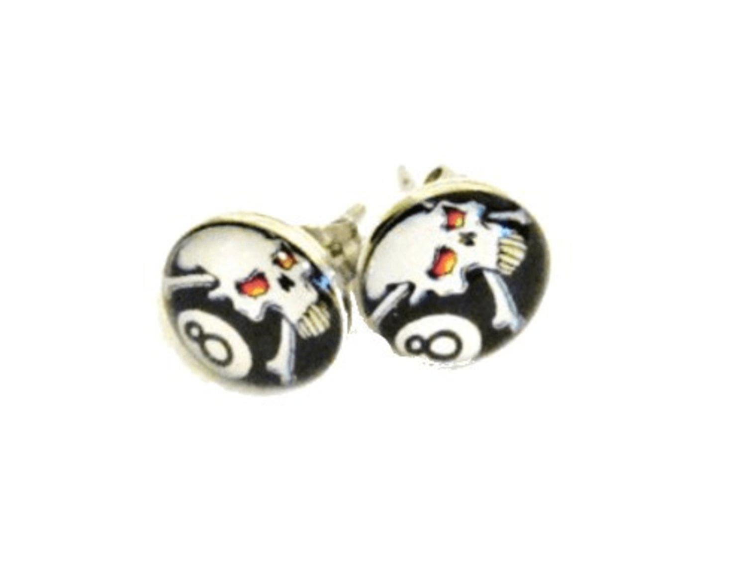Button earrings - 8 Ball