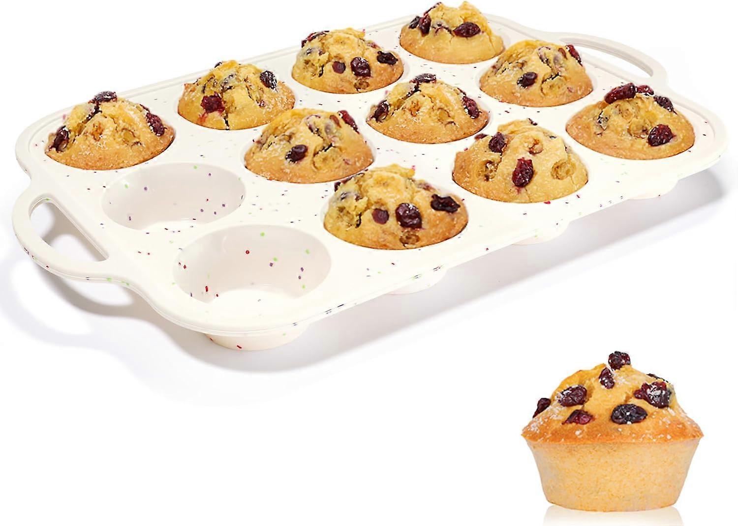 1 Pack Silicone Muffin Pan, Metal Reinforced Frame Regular Size Cupcake Pan with Handle 12 Cups Nonstick Muffin Pan for Baking BPA Free