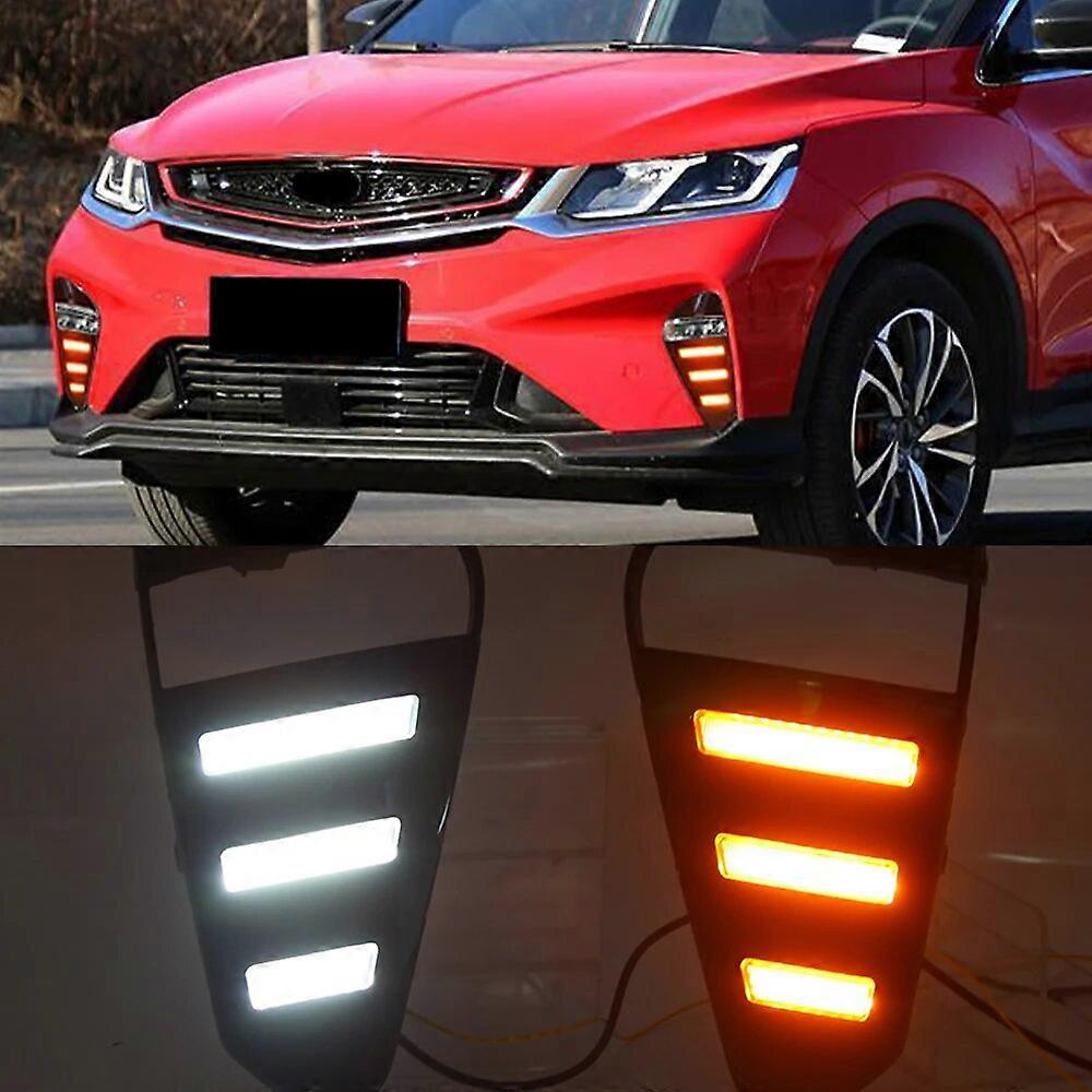 1Set Car DRL For Geely coolray (SX11) 2019 2020 Daytime Running Lights 12V LED Daylight Fog lamp with flowing Yellow turn signal