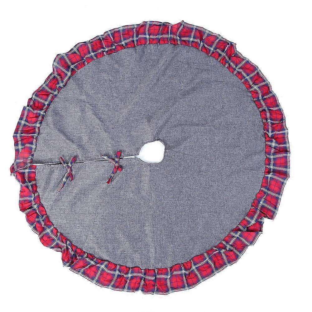 Home Party Double Layer Christmas Tree Xmas Tree Mat Skirt DecorationGrey Coth with Red Border