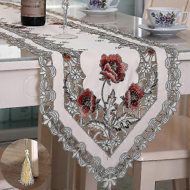 Einfaches Design Tisch Runner Flagge Geformt Gesticktes Polyester Kaffee Tee Schreibtisch Tischdecke Tischset Dekor, 40 * 196cm Crjjkoy