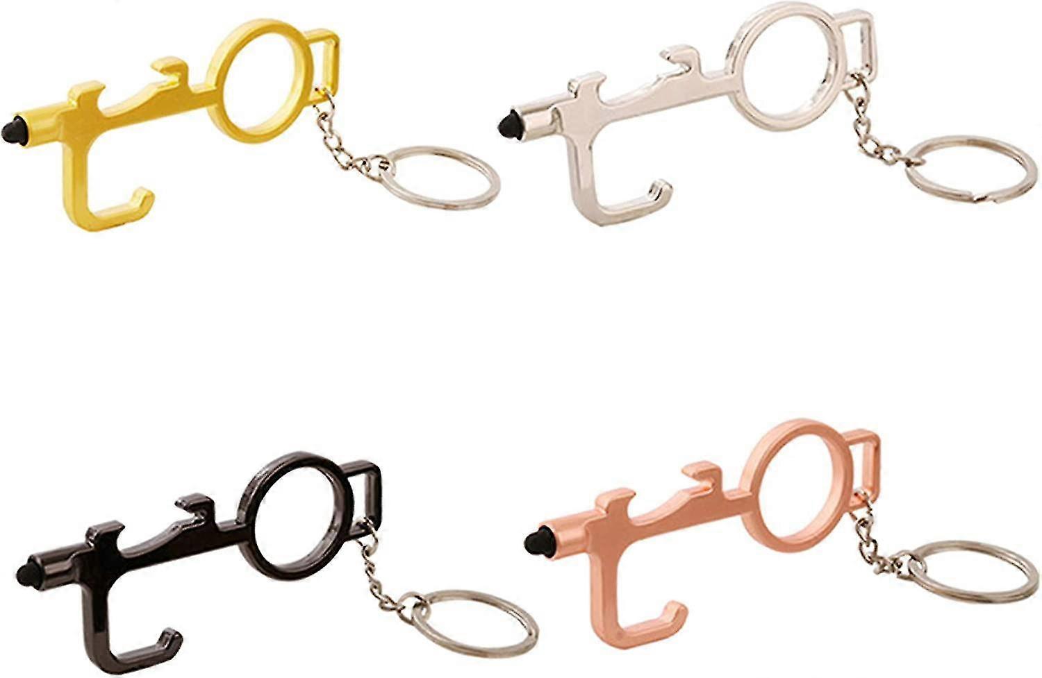 4pcs Portable Contactless Door Opener With Key Ring With Rubber Button For Multifunctional Bottle Opener