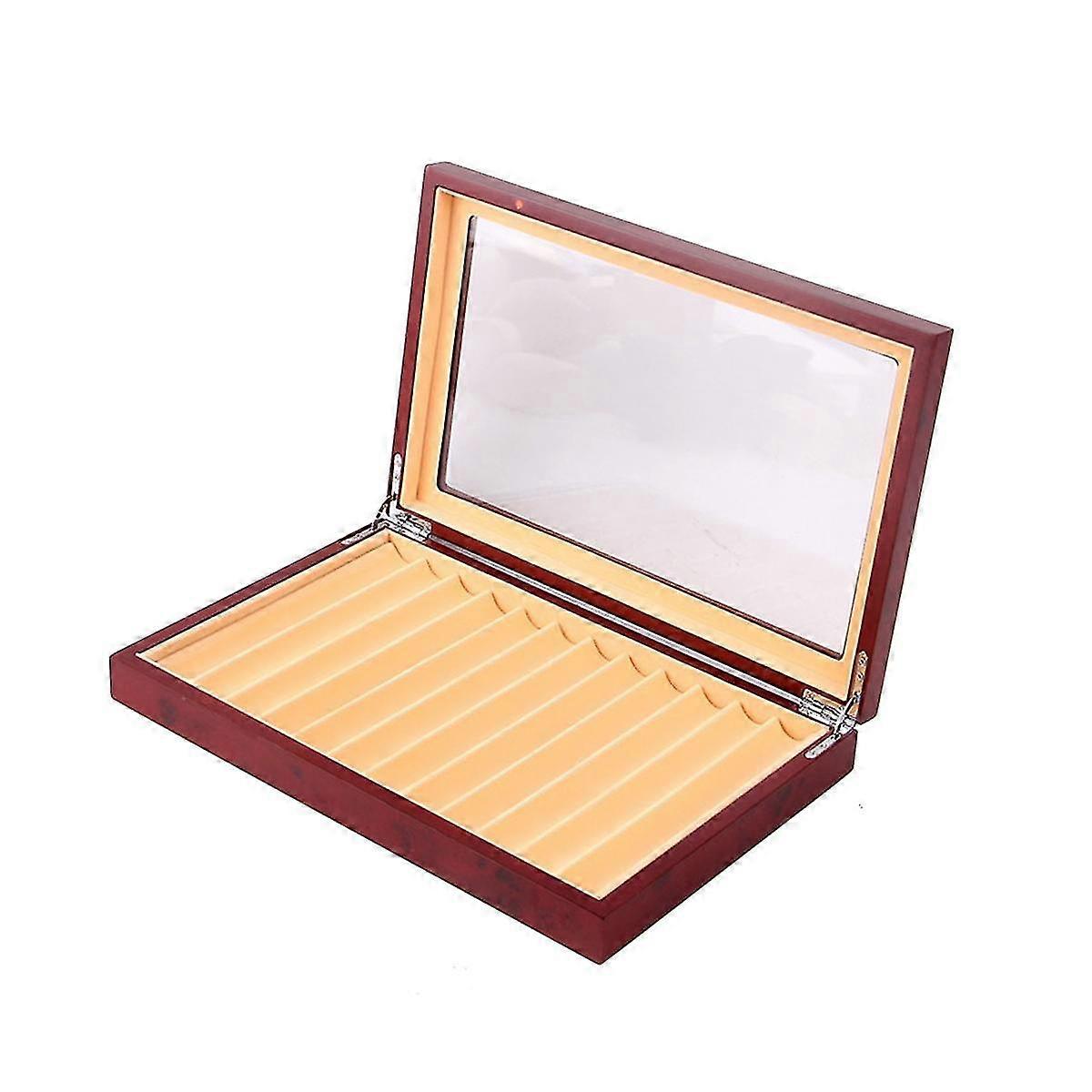 12 Grid Wooden Pen Display Case Storage Luxury Fountain Case Transparent Window Pen Box- Organizer