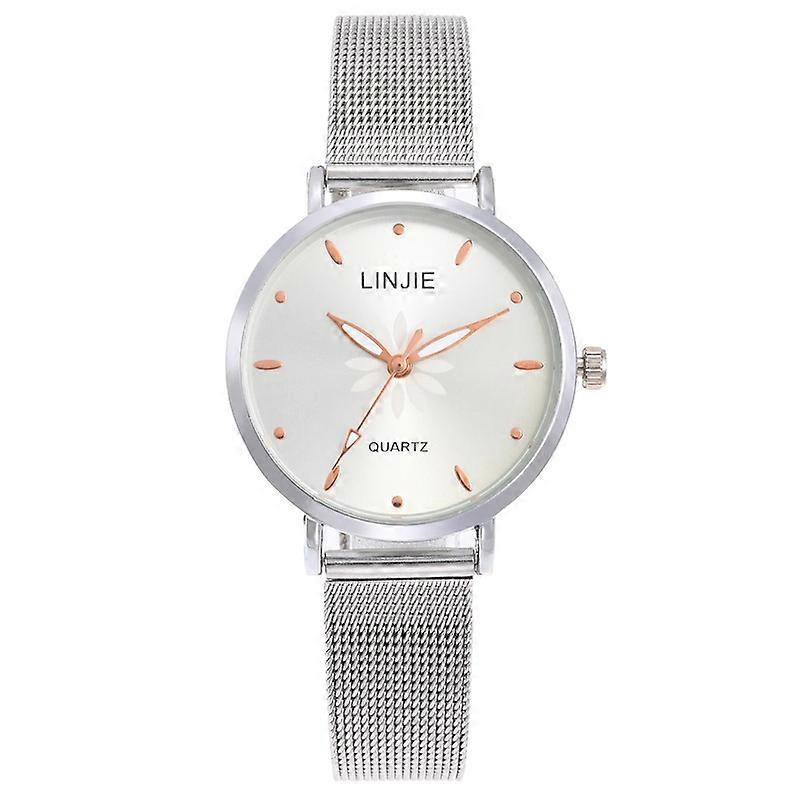 Women's Watch Metal Strap, Silver White
