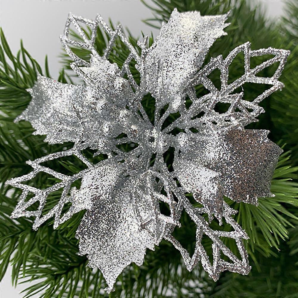 1/10Pcs Christmas Artificial Glitter Flower Poinsettia Xmas Tree Hanging Party Ornament Home Decoration