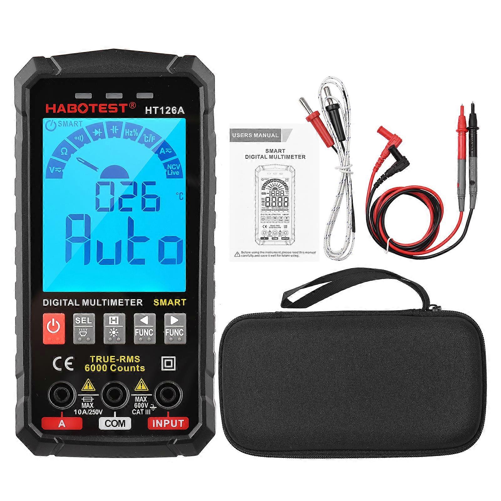 HT126A Multimeter 6000 Counts True RMS Auto-ranging Voltmeter Ammeter Temperature AC DC Current Capacitance Resistance