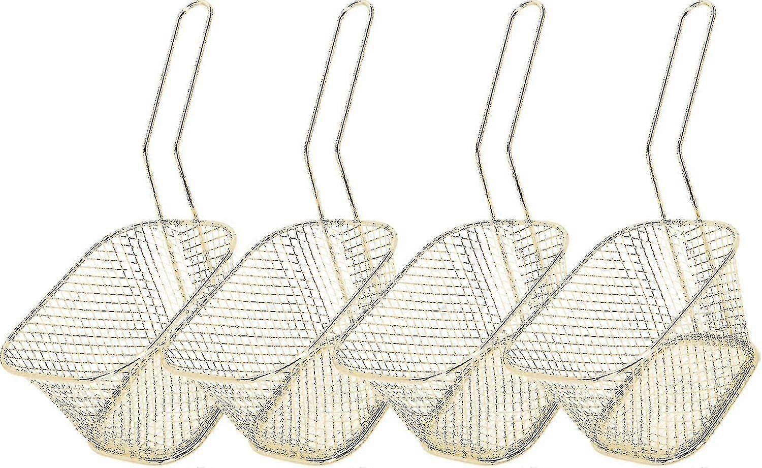 4pcs Mini Square Fry Basket, Stainless Steel French Fries Holder Mesh Fry Basket Cooking Strainer(gold)