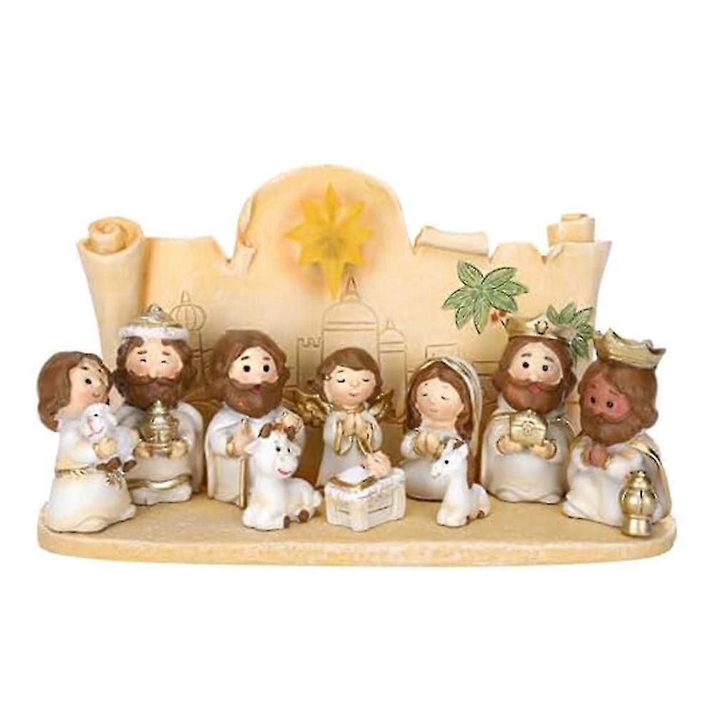 Krybbespil Set Version - 10 dele religiøs krybbe scene harpiks sød version Hjem indretning bordsæt ornament dekorationer