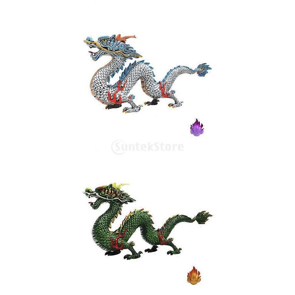 2x中国のドラゴンフィギュアおもちゃソリッドオリエンタル神話獣ホームデコレーション