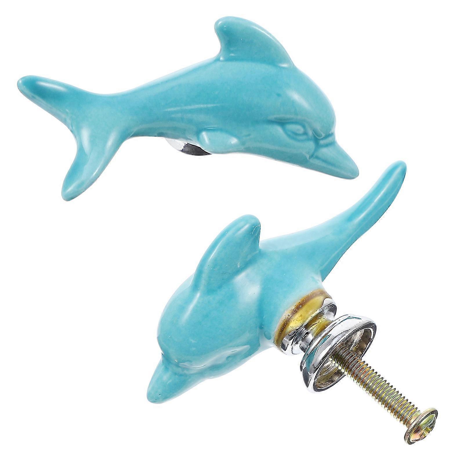 2pcs Dolphin Door Knobs Durable Furniture Drawer Handle Ceramic Cabinet Handles