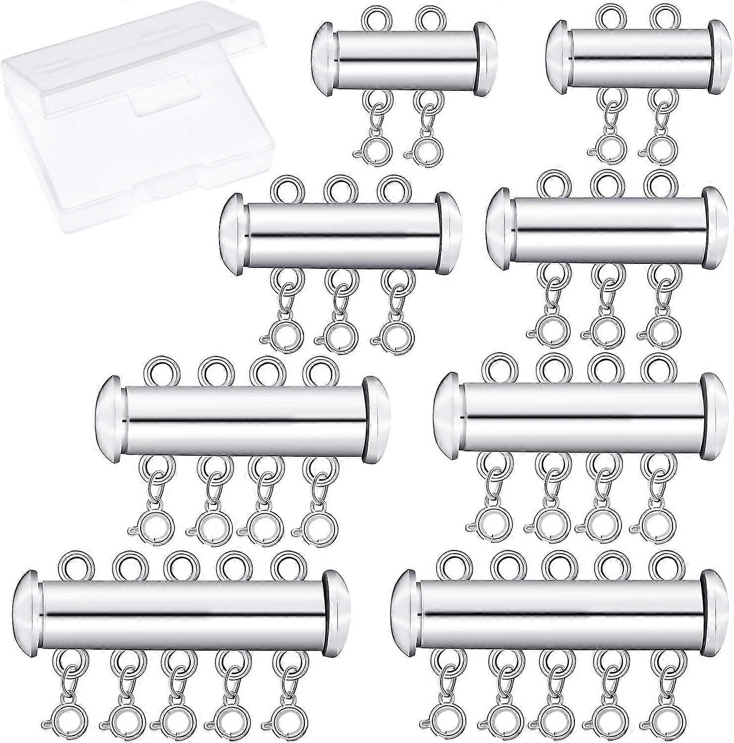 8 pieces 4 sizes slide clasp lock necklace connector multi strands slide tube clasps with storage box compatible with layered bracelet necklace jewelr