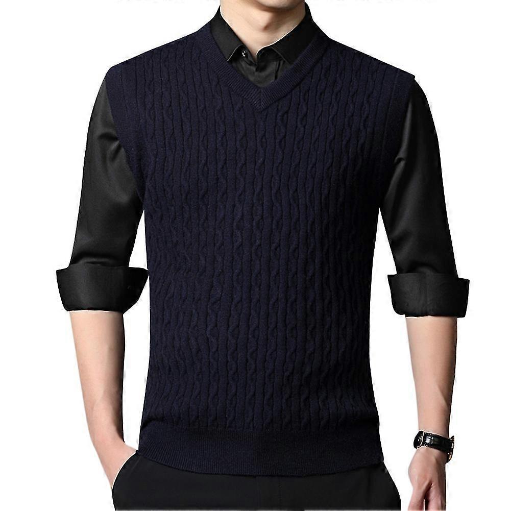 Men'S Solid Color Corrugated Knit V-Neck Sleeveless Vest