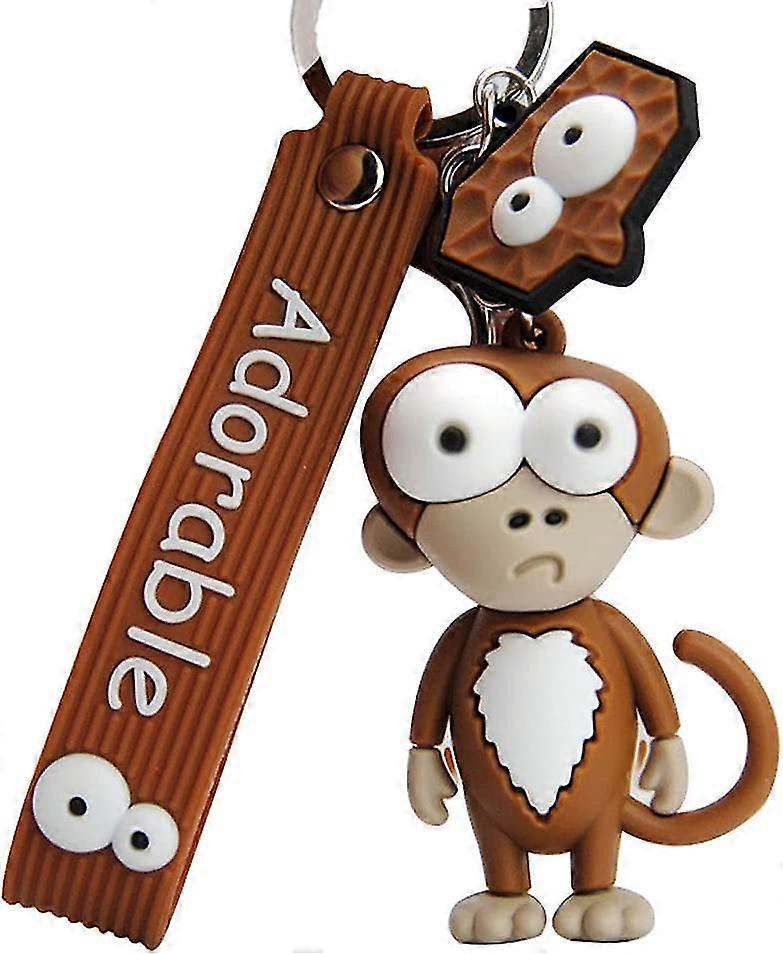 Boys Men Girls Women Creative Novelty Ugly Funny Soft TPU Silicone Zoo Animal Pendant with Keychain, Monkey Brown, Small Size